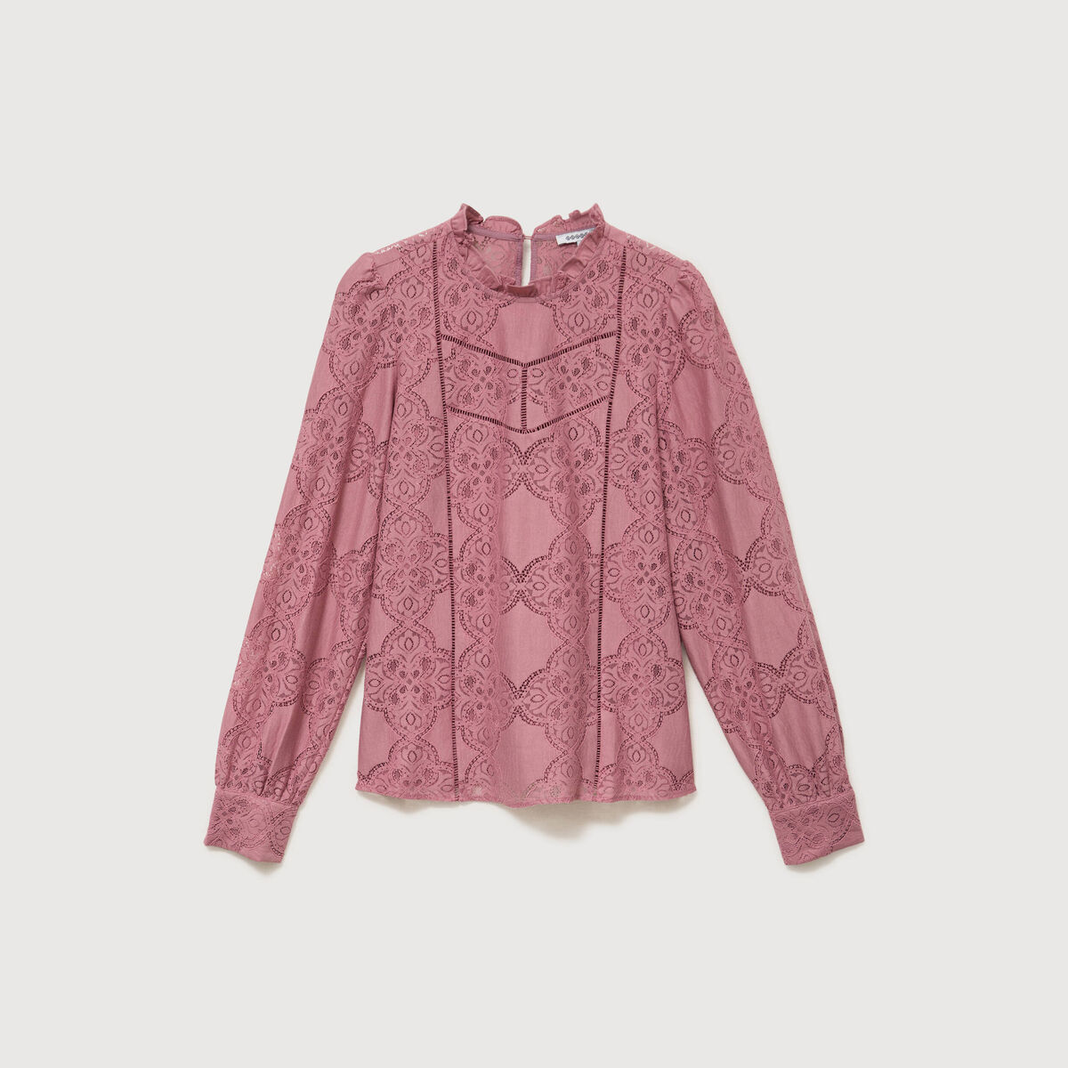 Blouse cintr&eacute;e dentelle manches longues vieux rose femme