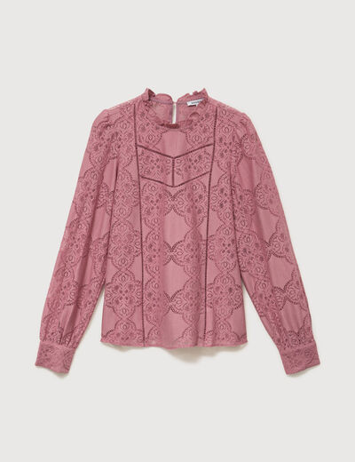 Blouse cintr&eacute;e dentelle manches longues vieux rose femme