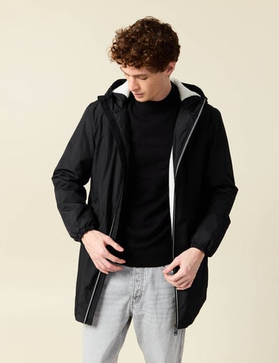 Parka longue droite &agrave; capuche noir homme