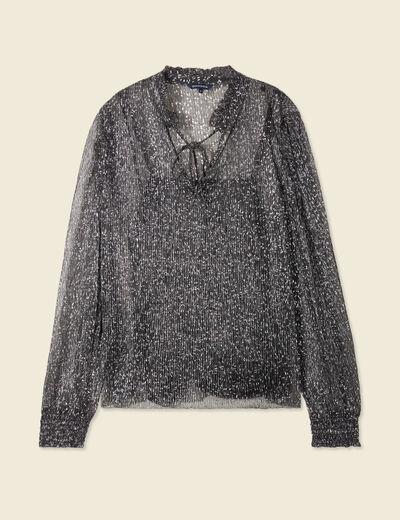 T-shirt manches longues brillant noir femme