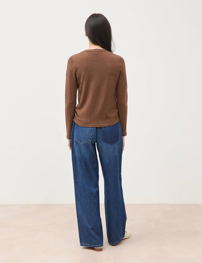 Pull fin col rond manches longues marron femme