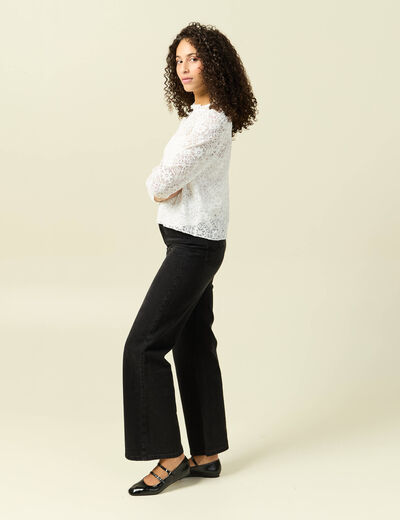 T-shirt droit court manches longues blanc femme