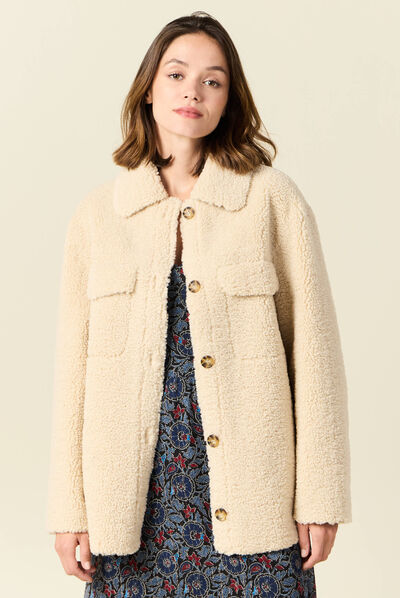 Manteau surchemise droit creme femme