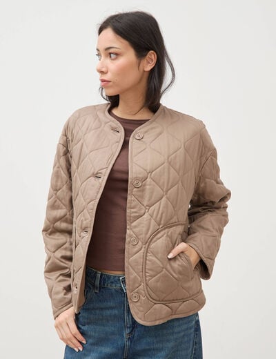 Veste oversize manches longues doubl&eacute;e taupe femme