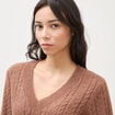 Pull droit col v manches longues marron clair femme