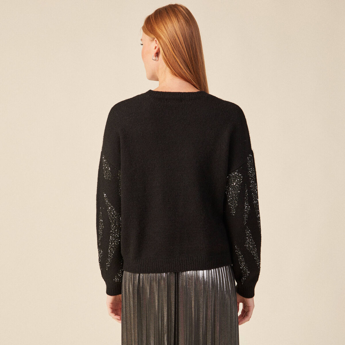 Pull éco-responsable sequins noir femme