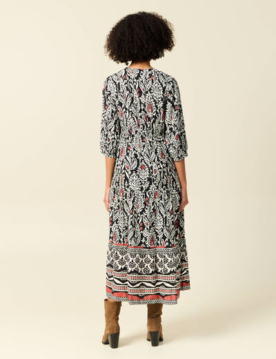 Robe longue évasée noir femme