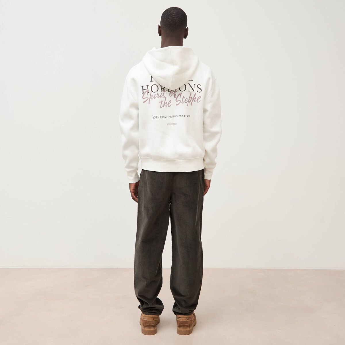 Sweat ample &agrave; capuche manches longues ecru homme