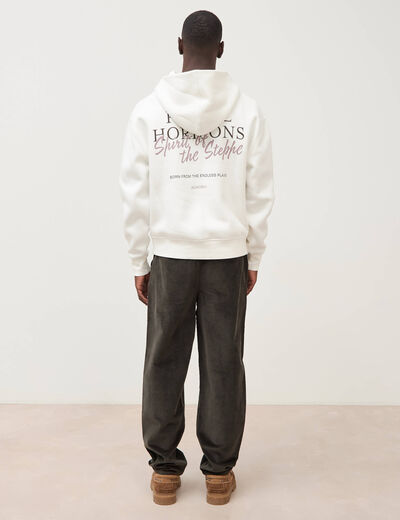 Sweat ample &agrave; capuche manches longues ecru homme
