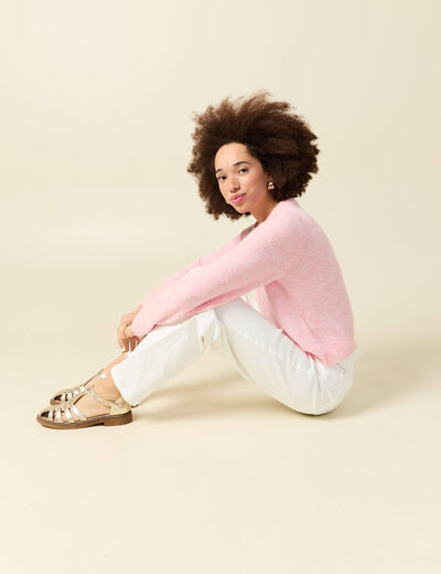 Gilet col rond rose clair femme