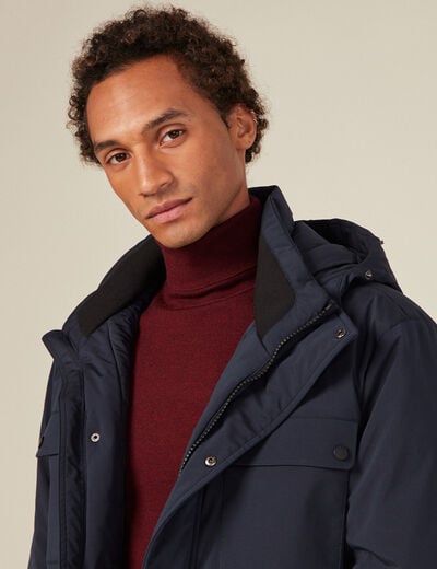 Parka droite à capuche bleu foncé homme