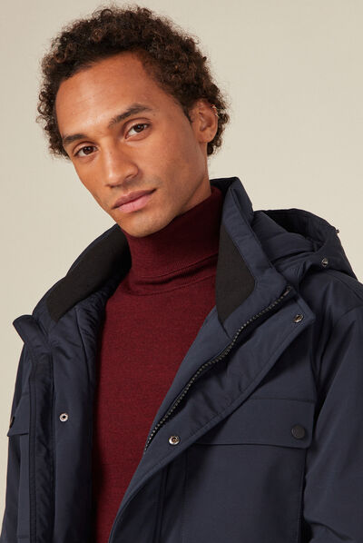 Parka droite à capuche bleu foncé homme