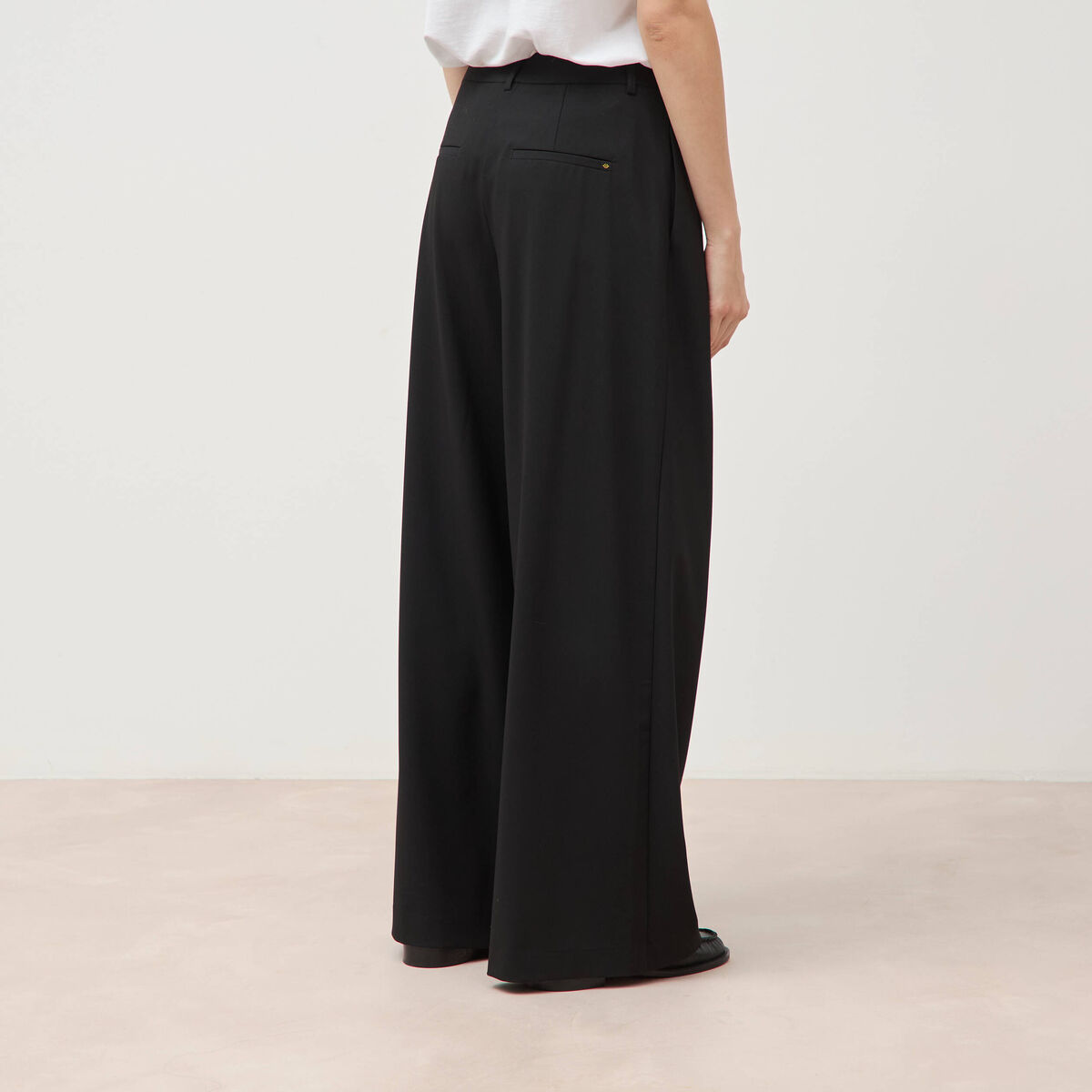 Pantalon large taille standard noir femme
