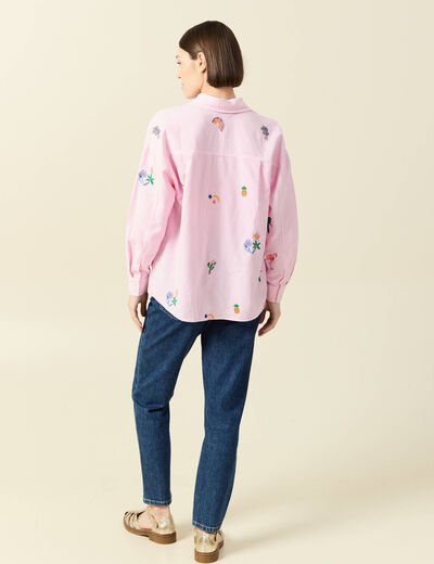 Chemise manches longues rose femme
