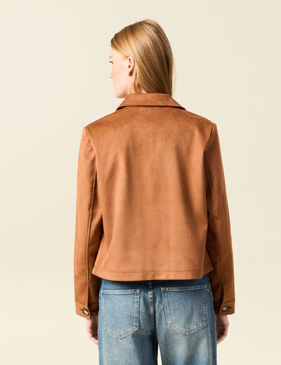 Veste manches longues col classique camel femme