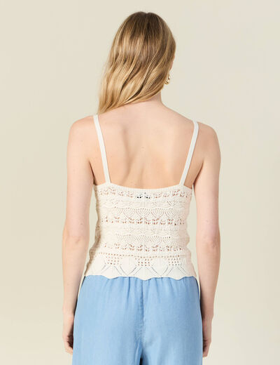 Débardeur tricot ajouré creme femme