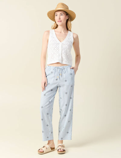 Pantalon droit 7/8ème bleu ciel femme