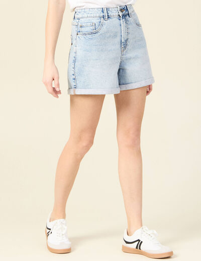 Short mom éco-responsable denim snow bleu femme