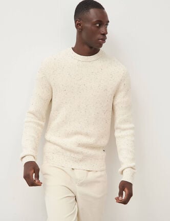 Pull col rond manches longues en coton ecru homme