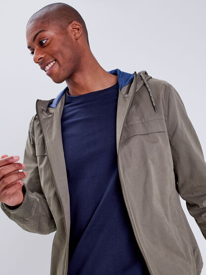 Blouson droit a capuche vert kaki homme