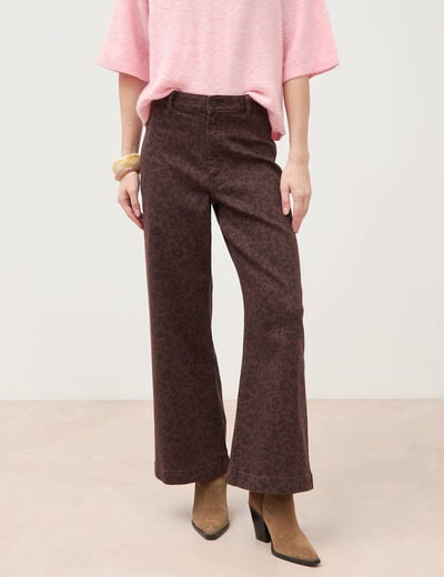 Jeans large cropped taille haute marron chocolat femme