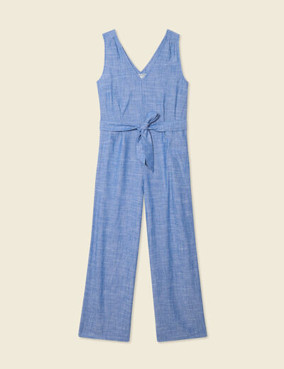 Combinaison pantalon ceinturée bleu femme