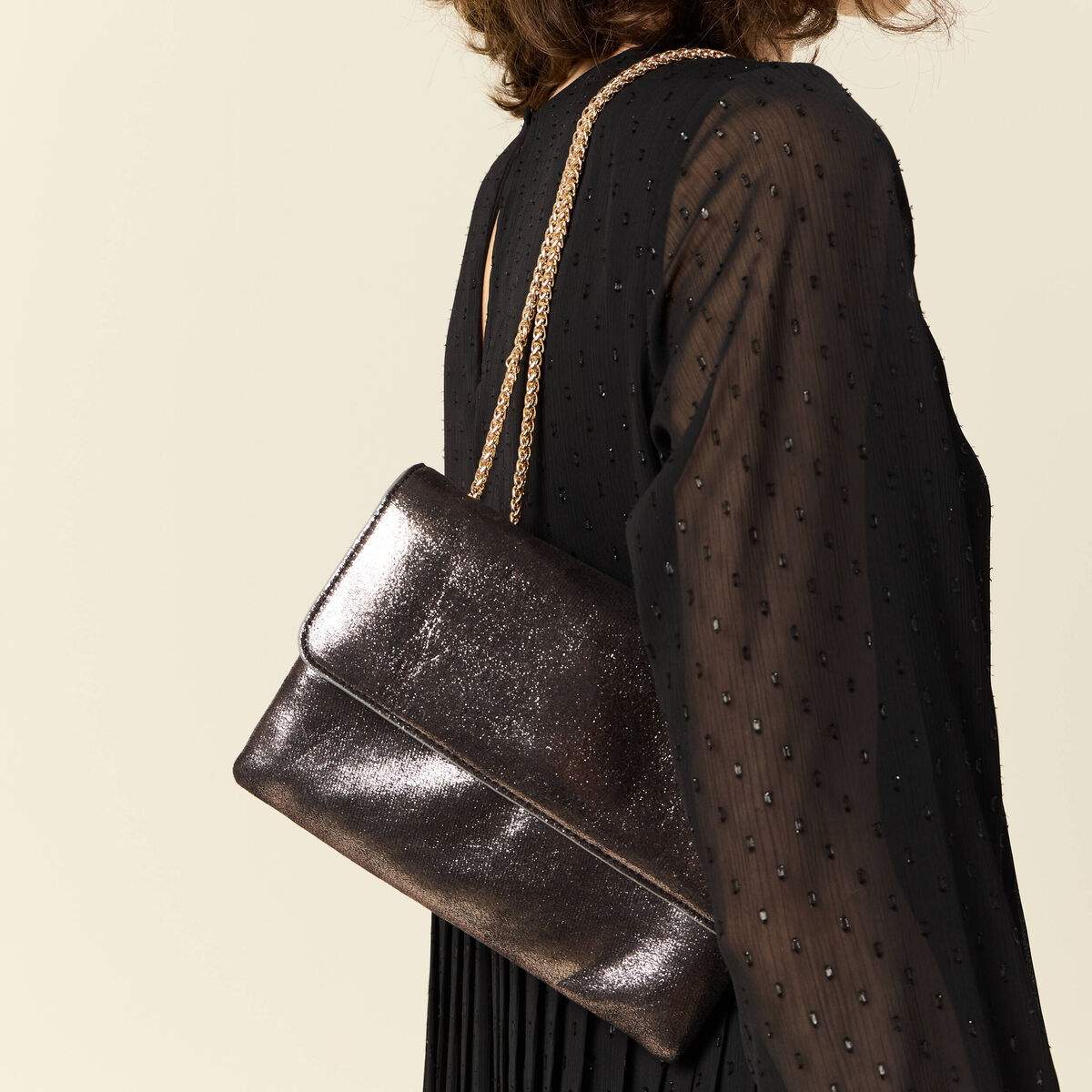 Sac métallisé noir femme