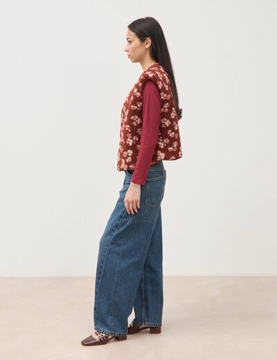 Gilet sans manches r&eacute;versible rouge fonc&eacute; femme