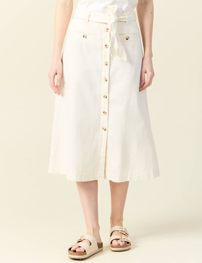 Jupe midi trapèze denim blanc femme