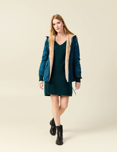 Parka réversible bleu pétrole femme