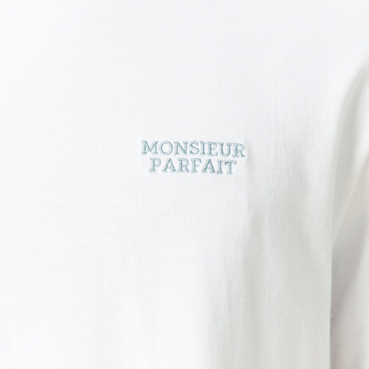 T-shirt col rond manches courtes brod&eacute; blanc homme