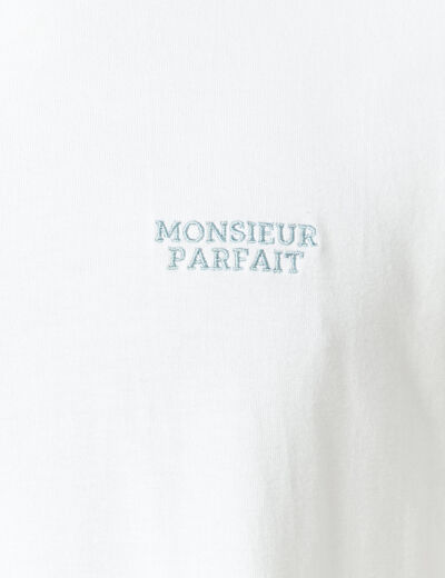 T-shirt col rond manches courtes brod&eacute; blanc homme