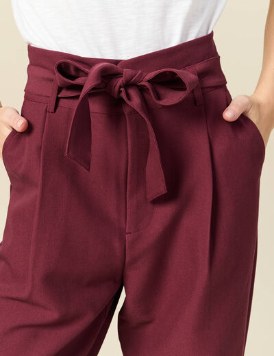 Pantalon carotte taille haute bordeaux femme