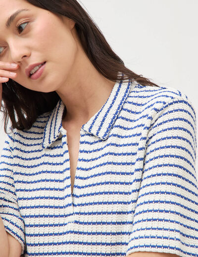 Robe manches courtes en maille ecru femme