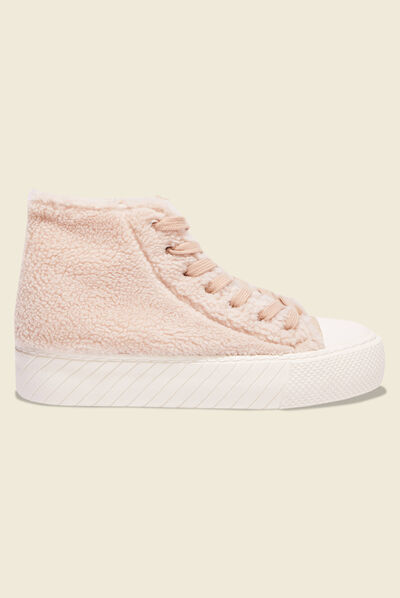 Baskets montantes fourrure creme femme