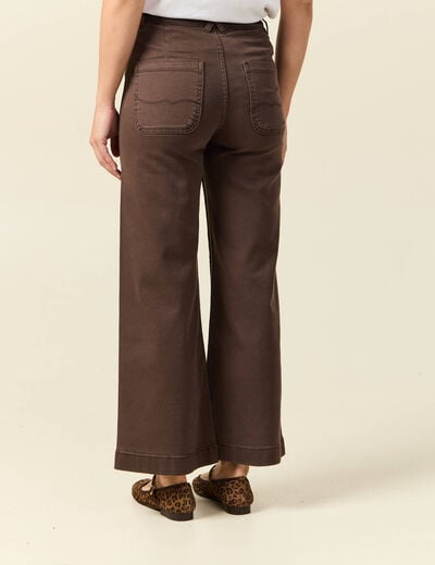 Jeans large cropped taille haute marron femme