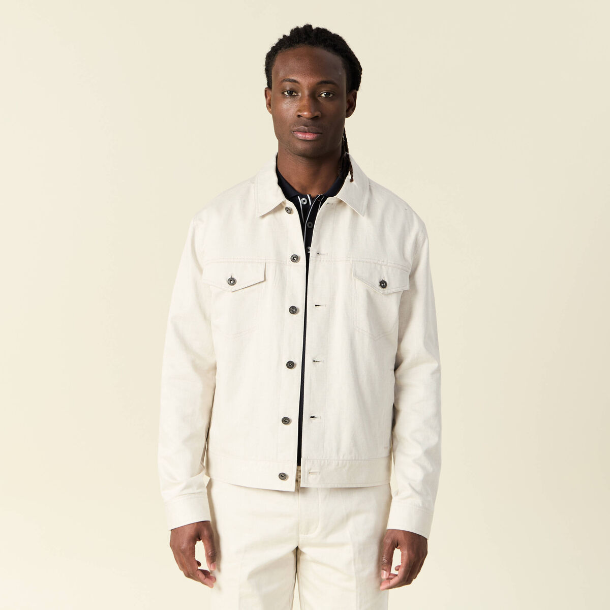 Veste boutonnée sable homme