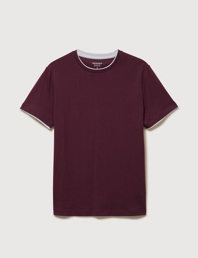 T-shirt droit col rond manches courtes prune homme