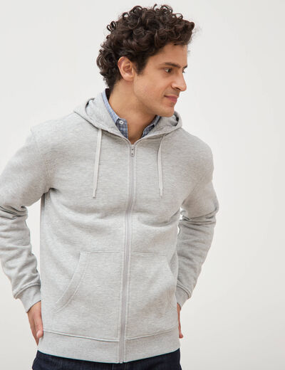 Sweat &agrave; capuche manches longues gris clair homme