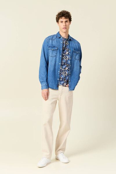 Chemise manches longues denim brut homme