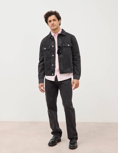 Veste droite en coton col classique denim noir homme