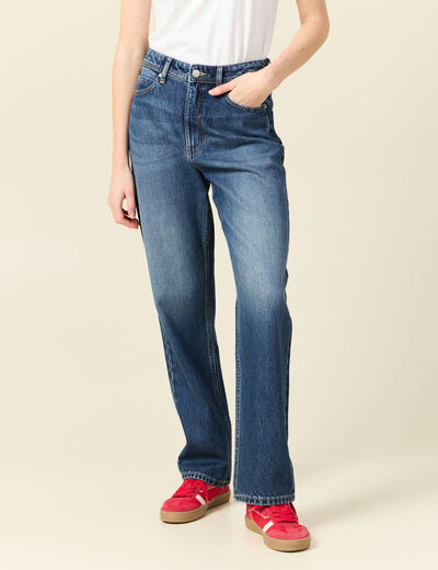 Jeans straight taille haute denim stone femme