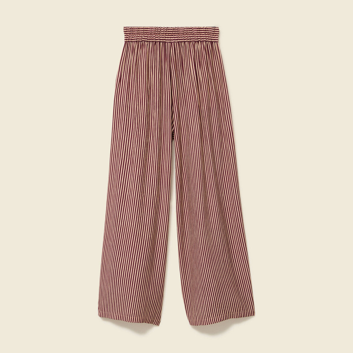Pantalon large taille haute ray&eacute; violet femme