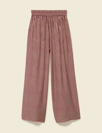 Pantalon large taille haute ray&eacute; violet femme