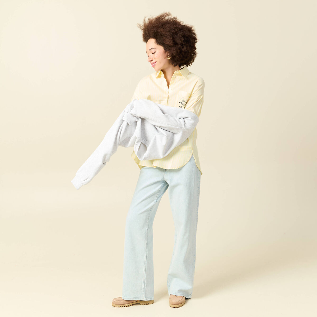 Chemise brod&eacute;e Atelier Beguin x Bonobo jaune femme