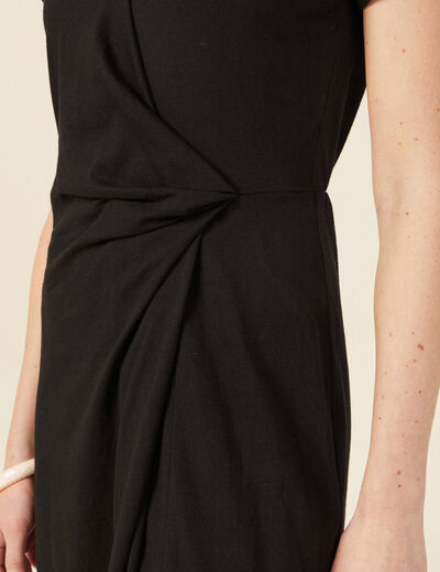 Robe midi droite drapée noir femme