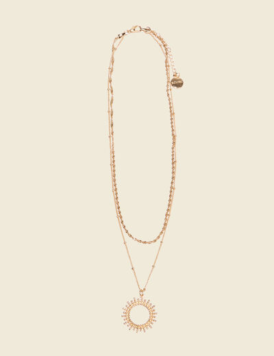 Collier 2 rangs avec pendentif couleur or femme
