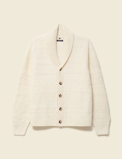 Gilet manches longues col ch&acirc;le ecru homme