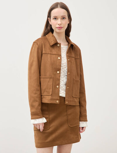 Blouson manches longues col classique marron femme