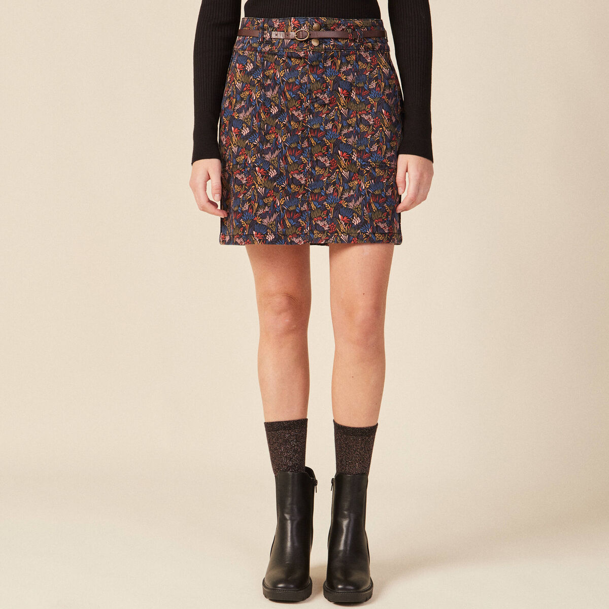 Jupe droite courte multicolore femme